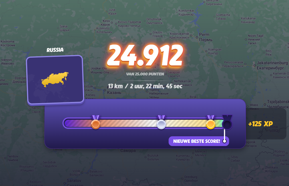 Score card for the Russia map. The score is 24.912 which means a gold medal.